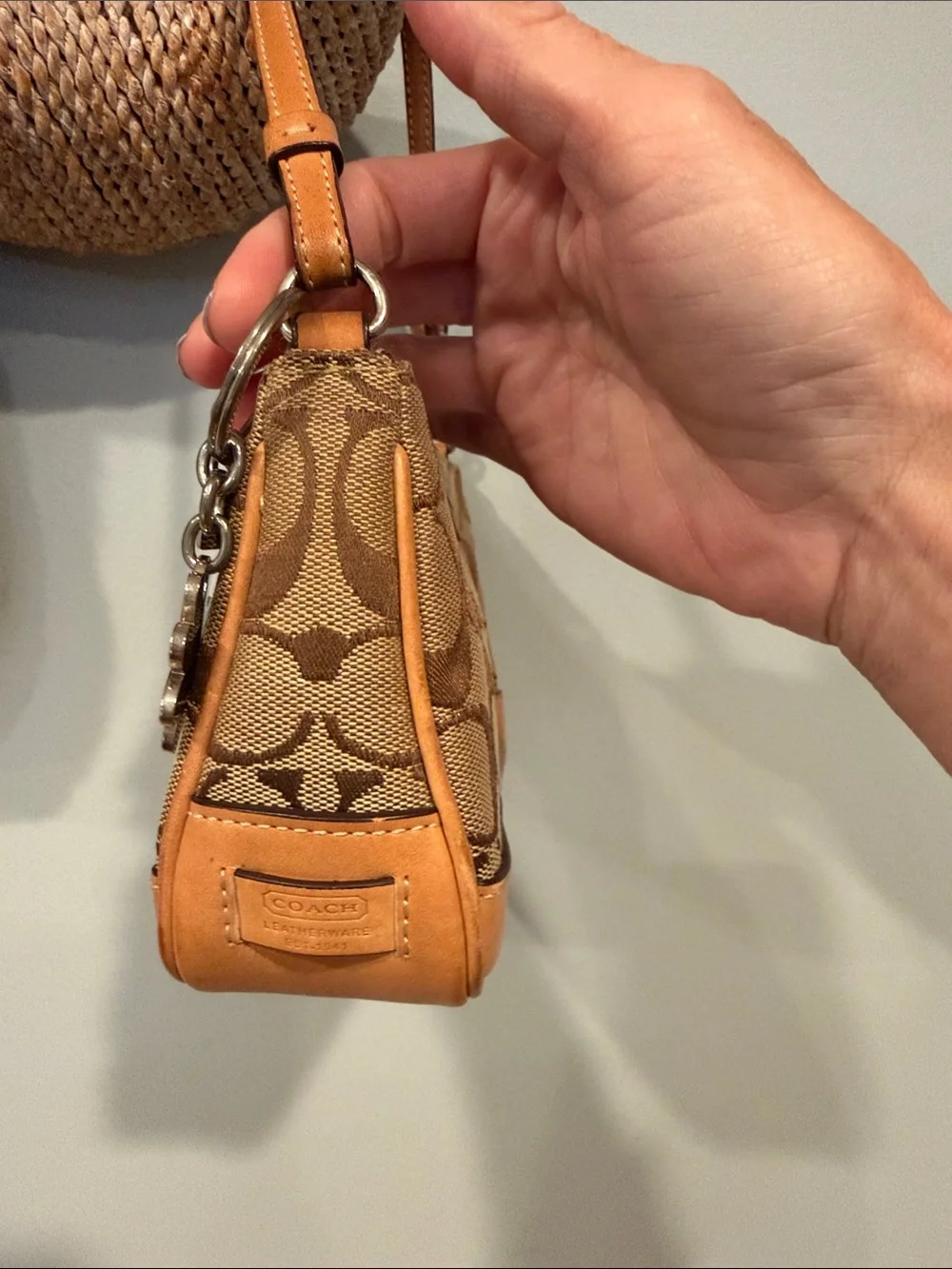 Coach Brown Tan Signature Canvas Shoulder Bag with Leather Trim #6094